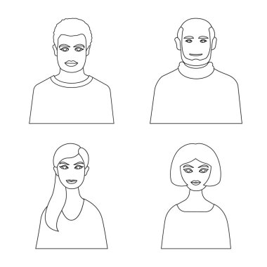 Karakter ve avatar işareti vektör illüstrasyon. Stok için karakter ve kişi vektör simgesinin toplanması.