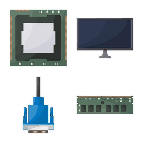 Vector design of computer and hardware logo. Collection of computer and component stock symbol for web.