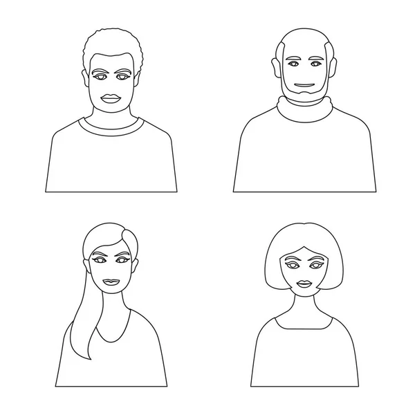 Векторная иллюстрация характера и знака аватара. Коллекция иконки персонажа и человека для инвентаря . — стоковый вектор