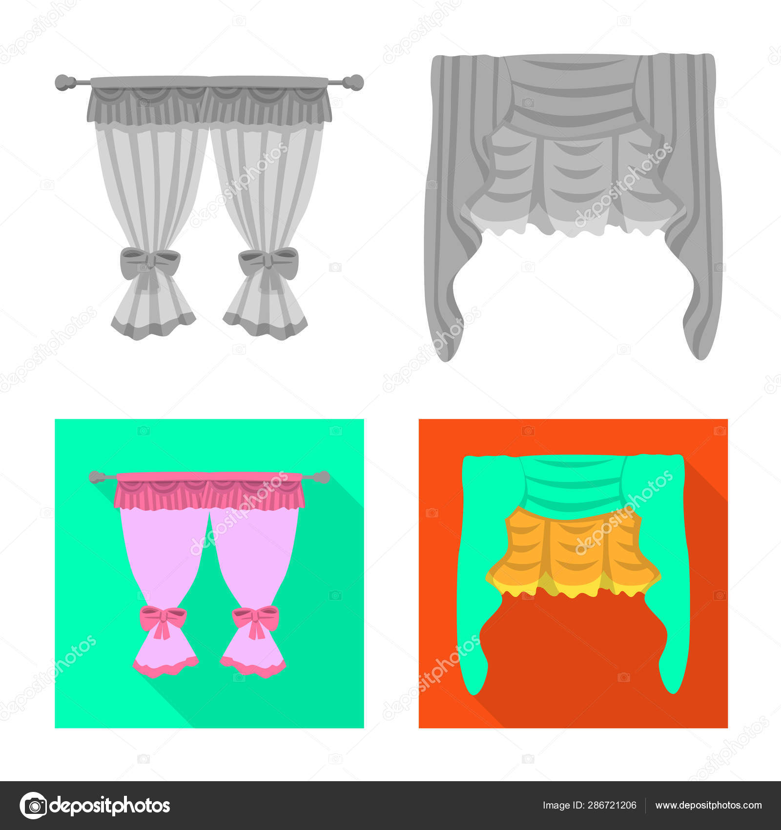 Vector Design Of Curtains And Drapes Icon Collection Of Curtains