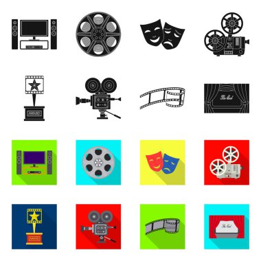 Televizyon ve işareti filme yalıtılmış nesne. Televizyon ve hisse senedi vektör çizim ile ilgilenen koleksiyonu.