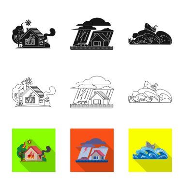 Doğal ve felaket simge vektör tasarımı. Doğal topluluğu ve risk hisse senedi vektör çizim.