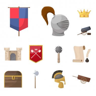 Ortaçağ ve tarih logosu vektör tasarımı. Stoklar için ortaçağ ve turnuva vektör simgesi seti.