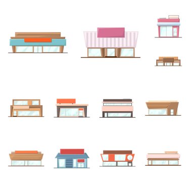 Bina ve süpermarket simgesi izole nesne. Web için bina ve piyasa stok sembolü koleksiyonu.