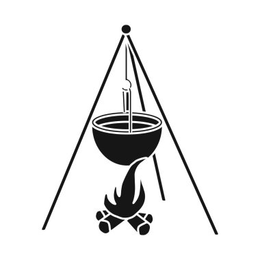 Kamp ateşi ve kazan logosu vektör illüstrasyon. Stok için kamp ateşi ve yangın vektör simgesi koleksiyonu.