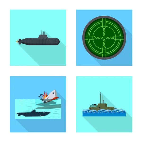 Vektorillustration des militärischen und nuklearen Logos. Set von Militär und Schiffsbestandszeichen für das Web. — Stockvektor