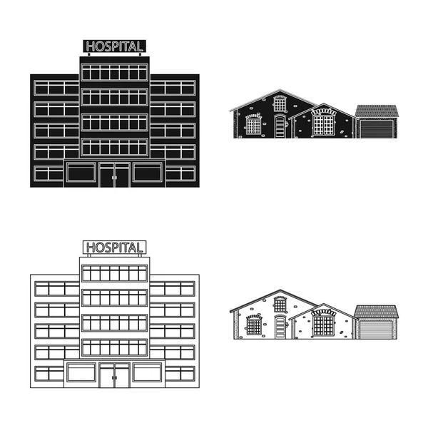 건물의 디자인 벡터 기호를 전면 및. 건물의 지붕 주식 벡터 일러스트 레이 션 컬렉션. — 스톡 벡터