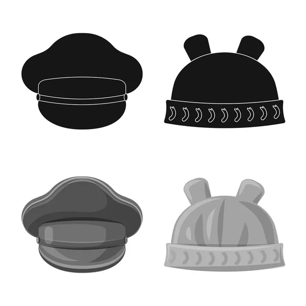 Conception vectorielle du couvre-chef et du symbole du chapeau. Collection de coiffures et accessoire stock symbole pour la toile . — Image vectorielle