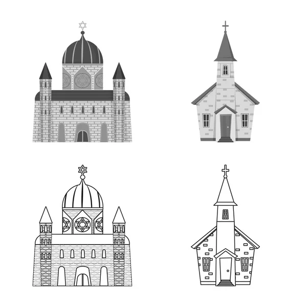 Diseño vectorial de culto y símbolo del templo. Colección de culto y vector parroquial icono para stock. — Vector de stock