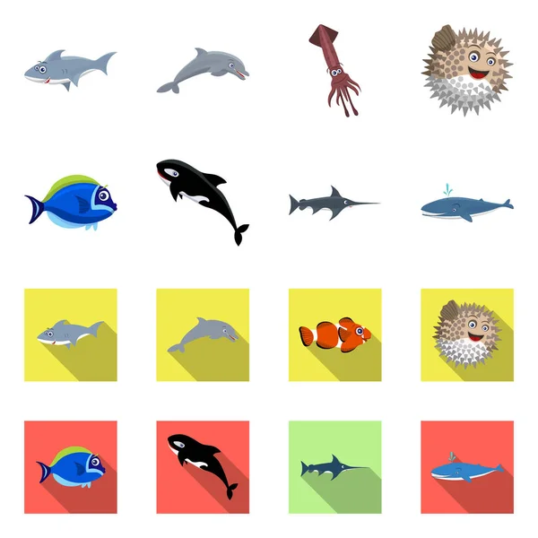 Ilustración vectorial del símbolo marino y animal. Colección de símbolo de stock marino y marino para web . — Vector de stock