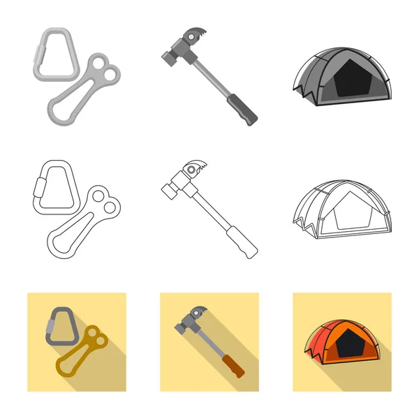 Objet isolé de l'alpinisme et logo de pointe. Ensemble d'icône vectorielle d'alpinisme et de camp pour stock . — Image vectorielle