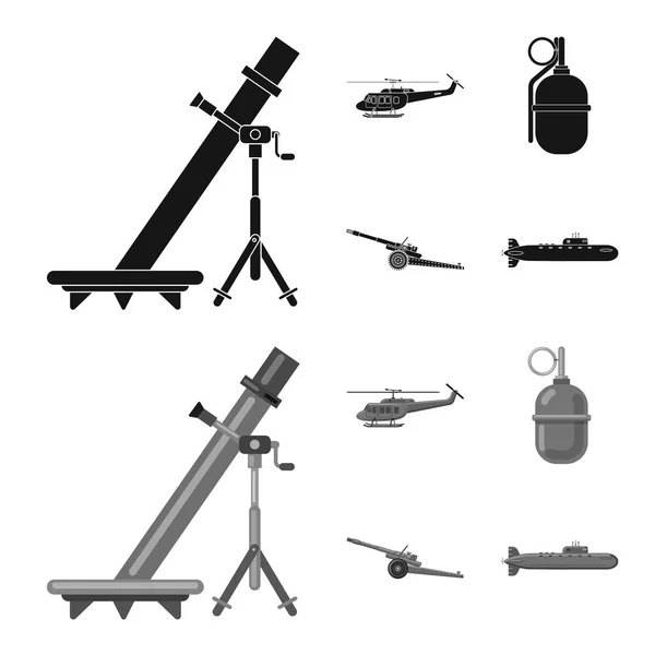 Векторный дизайн оружия и оружейного знака. Комплект оружия и армейского векторного значка для склада . — стоковый вектор