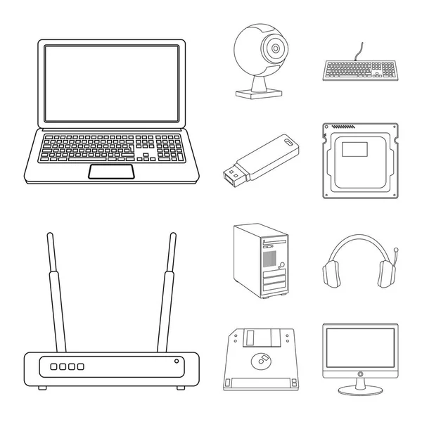 Изолированный объект ноутбука и логотип устройства. Набор иконки для ноутбука и сервера на складе . — стоковый вектор