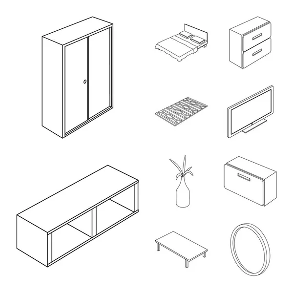 Vectorillustratie van slaapkamer en kamer symbool. Collectie van slaapkamer en meubelen voorraad vectorillustratie. — Stockvector