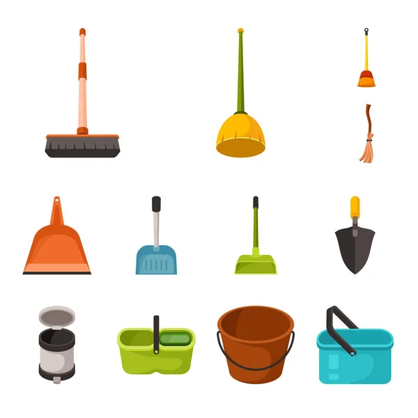 Vektor ilustrasi peralatan dan simbol pekerjaan rumah tangga. Set peralatan dan bersih saham simbol untuk web . - Stok Vektor