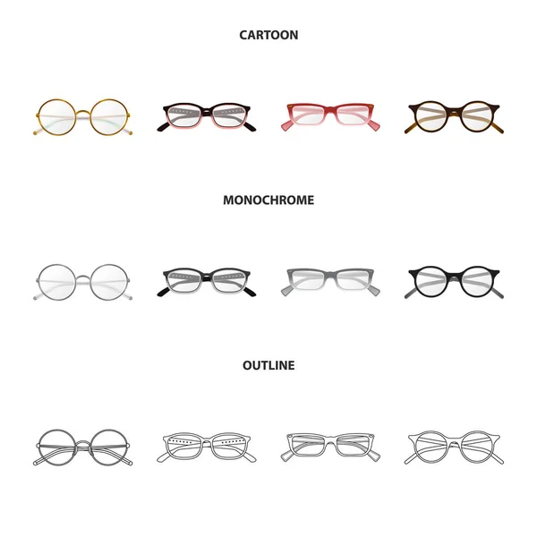 Design vettoriale degli occhiali e dell'icona della cornice. Collezione di occhiali e icona vettoriale accessoria per magazzino . — Vettoriale Stock