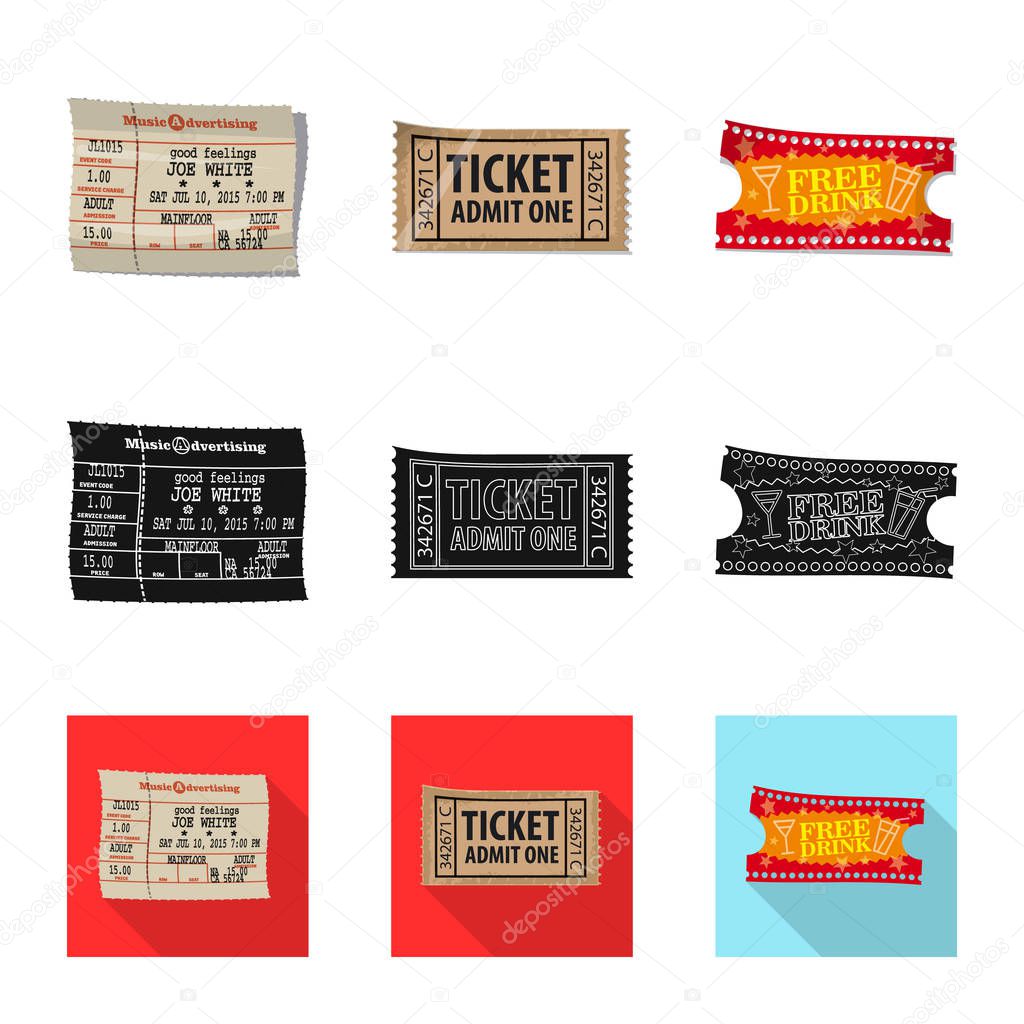 Isolated object of ticket and admission symbol. Set of ticket and event stock symbol for web.