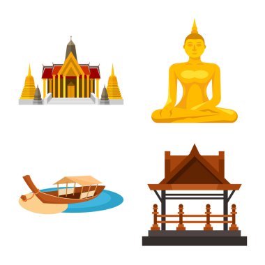 Tayland vektör tasarımı ve seyahat logosu. Web için tayland ve kültür stok sembolü seti.