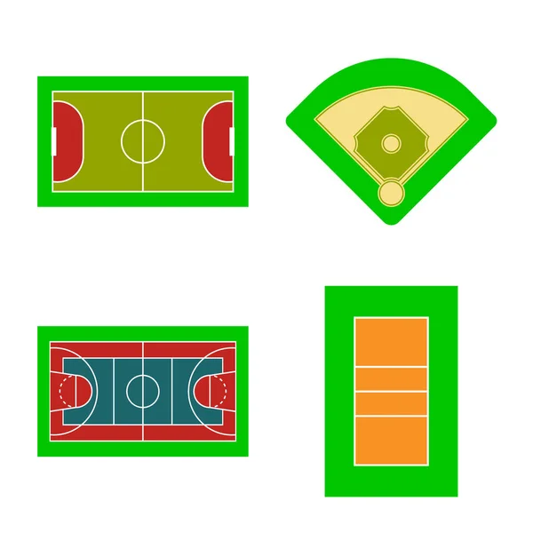 Векторный дизайн поля и логотипа арены. Набор векторной иллюстрации полевого и спортивного инвентаря . — стоковый вектор