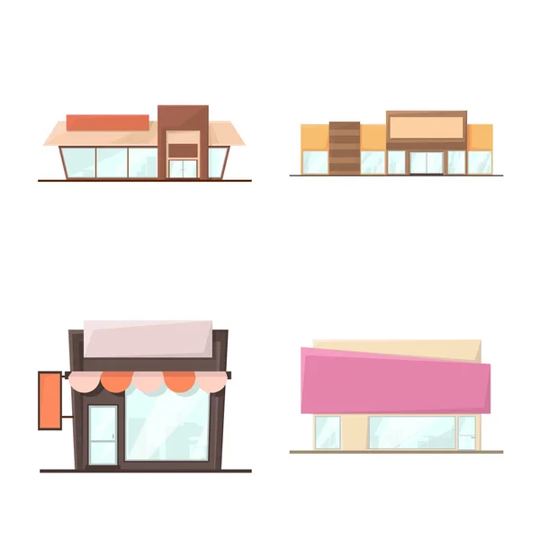Izolovaný objekt budovy a ikona supermarketů. Výběr stavebního a tržního vektorového obrázku. — Stockový vektor