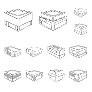 İş ve süpermarket sembolü izole nesne. Stoklar için iş ve vitrin vektör simgesikoleksiyonu.
