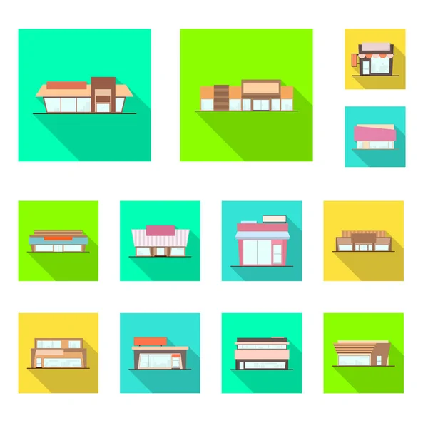 Ilustração vetorial de boutique e sinal de construção. Coleção de boutique e cityscape ilustração stock vector . — Vetor de Stock