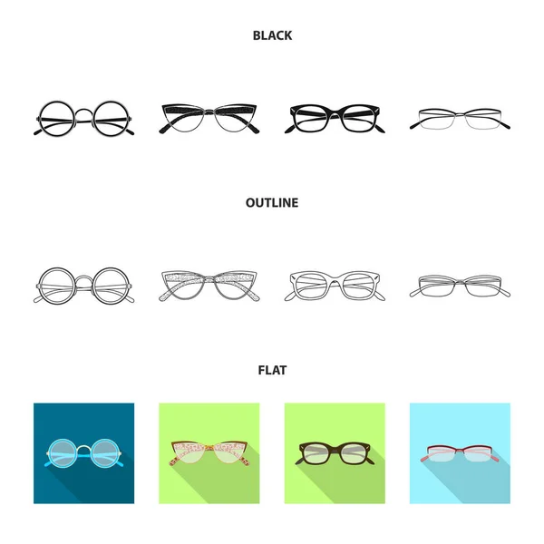 Design vettoriale di occhiali e segno telaio. Set di occhiali e accessori stock illustrazione vettoriale . — Vettoriale Stock