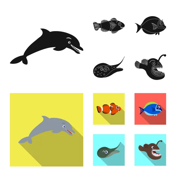 Diseño vectorial de mar y símbolo animal. Conjunto de mar y vector marino icono para stock . — Vector de stock