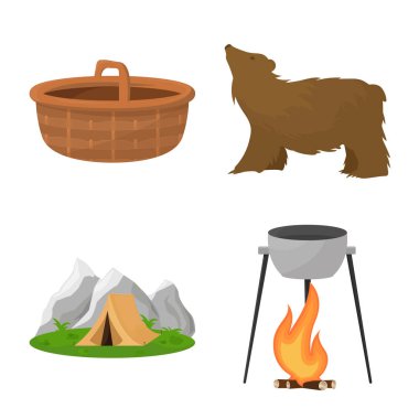 Piknik ve macera işareti vektör tasarımı. Stok için piknik ve doğa vektör simgesi koleksiyonu.