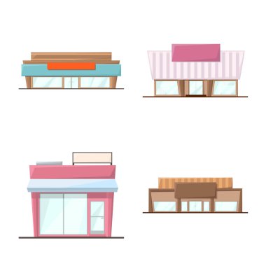 Bina ve süpermarket logosu izole nesne. Web için bina ve piyasa stok sembolü seti.