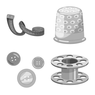 Terzi ve tekstil sembolü izole nesne. Web için terzlık ve el sanatları stok sembolü seti.