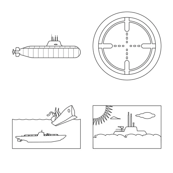 Ilustración vectorial del signo de barco y marina. Colección de barco y vector profundo icono para la acción . — Archivo Imágenes Vectoriales