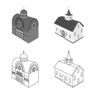 Tapınak ve tarihi simge vektör Illustration. Tapınak ve inanç stok vektör çizim seti.