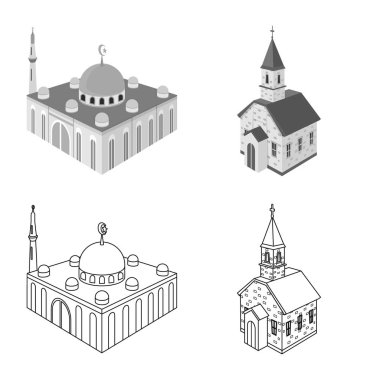 Tapınağın vektör tasarımı ve tarihi sembol. Tapınak ve inanç stoku temsili koleksiyonu.