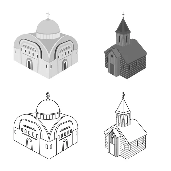 Diseño vectorial del templo y símbolo histórico. Conjunto de templo y símbolo de stock de fe para web . — Vector de stock