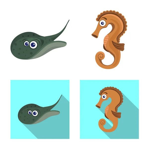 Ilustración vectorial del logotipo marino y animal. Conjunto de mar y vector marino icono para stock . — Vector de stock