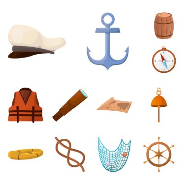 Vektör tasarım macera ve deniz sembolü. Stok için macera ve seyahat vektör simgesi seti.