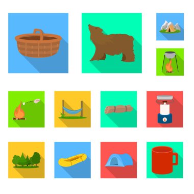 Turizm ve geziler sembolü vektör Illustration. Hisse senedi için turizm ve dinlenme vektör simgesi koleksiyonu.