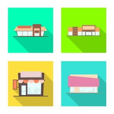 Butik ve inşaat sembolü vektör Illustration. Stok için butik ve Cityscape vektör simgesi seti.