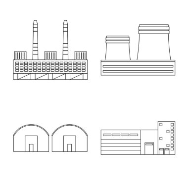 Üretim ve şirket sembolü izole nesne. Stok üretim ve yapı vektör simgesi koleksiyonu.