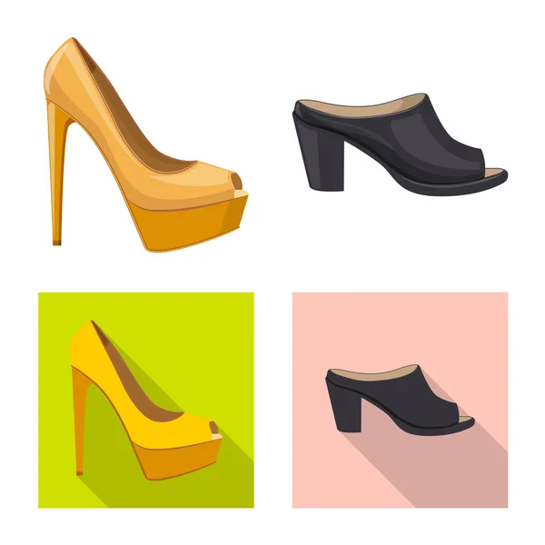 Vektoros illusztráció lábbeli és nő szimbólum. Gyűjteménye cipő és láb vektor ikon készlet. — Stock Vector