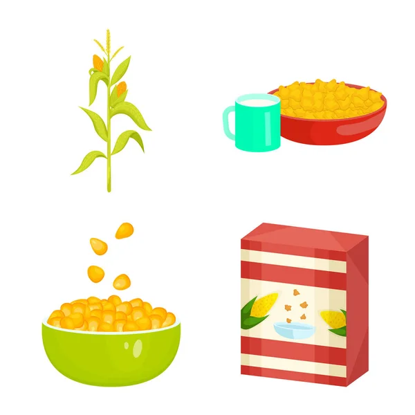 Izolovaný předmět s kukuřicí a logem stravy. Výběr symbolu kukuřice a sklizně pro sadu webových souborů. — Stockový vektor