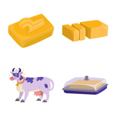 Gıda ve süt logosu izole nesne. Stok için gıda ve kolesterol vektör simgesi koleksiyonu.