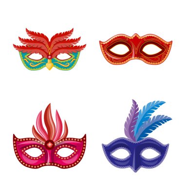 Vektör tasarım karnaval ve tiyatro logosu. Web için karnaval ve gizem stok sembolü koleksiyonu.