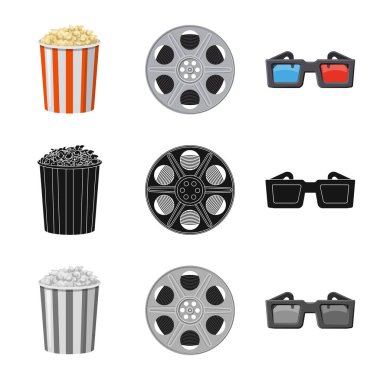 Televizyon ve filme logo vektör tasarımı. Televizyon ve hisse senedi için vektör simge görüntüleme kümesi.