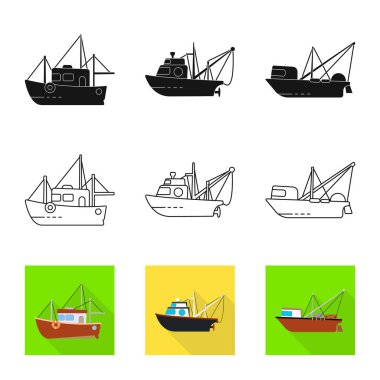 Vektör Illustration taşıma ve endüstriyel işareti. Stok taşıma ve yat vektör simgesi koleksiyonu.