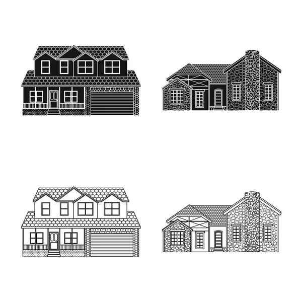 건물 앞의 그림을 벡터 아이콘. 웹에 대 한 건물 및 지붕 주식 기호 모음. — 스톡 벡터