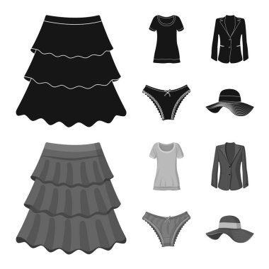 Kadın ve giyim simge vektör tasarımı. Hisse senedi için kadın ve aşınma vektör simge topluluğu.