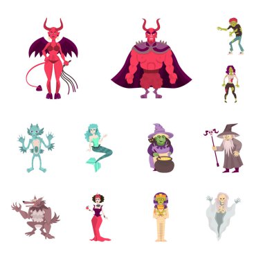 Kötü ve Cadılar Bayramı sembolünün izole nesne. Kötü ve hayalet stok vektör çizim seti.