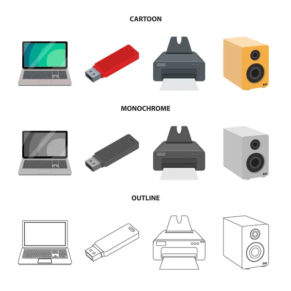 Objet isolé de l'ordinateur portable et le symbole de l'appareil. Ensemble de symbole stock d'ordinateur portable et de serveur pour le Web . — Image vectorielle